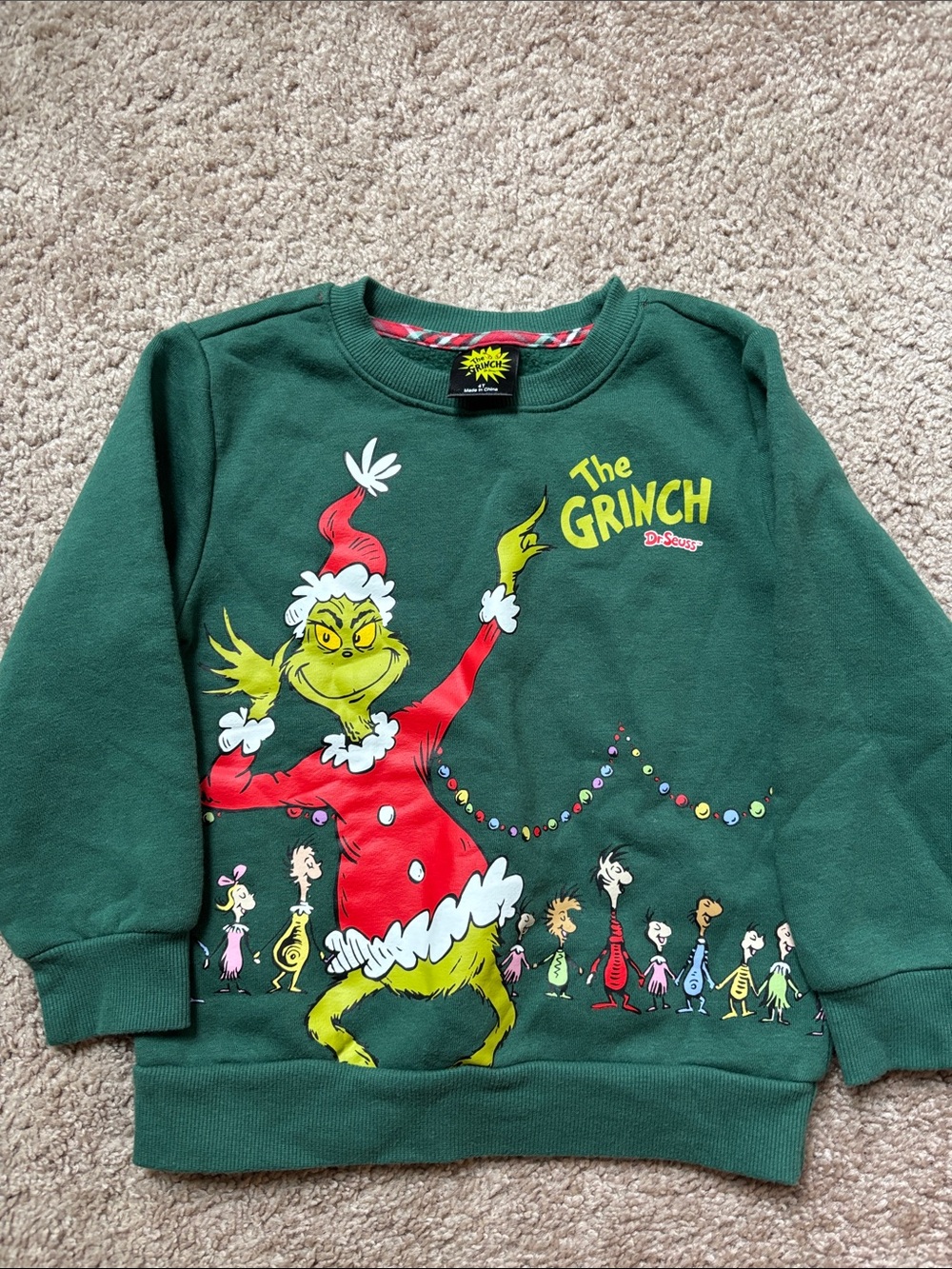 The Grinch Green Kids Sweatshirt - Dr. Seuss Graphic Top
